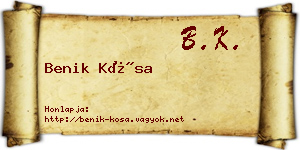 Benik Kósa névjegykártya